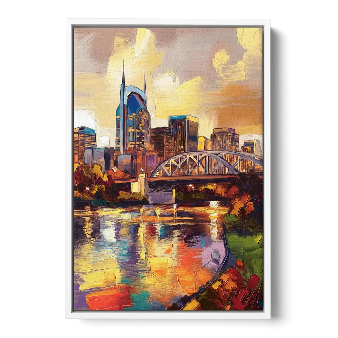 Nashville Scenic Riverfront Front - White Canvas Wall Art