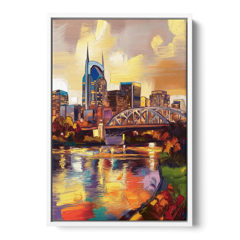 Nashville Scenic Riverfront Front - White Canvas Wall Art