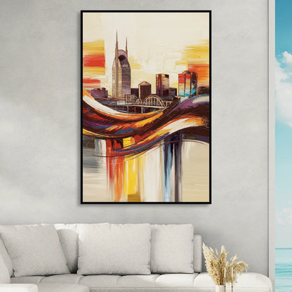 Nashville Skyline at Sunset Sitting Room - Black Canvas Wall Art