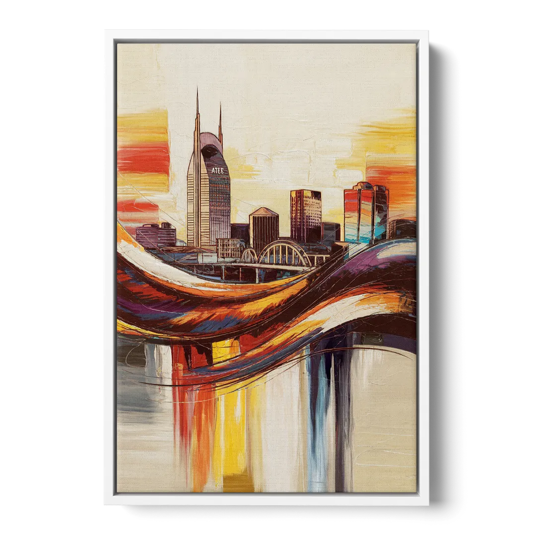 Nashville Skyline at Sunset Front - White Canvas Wall Art