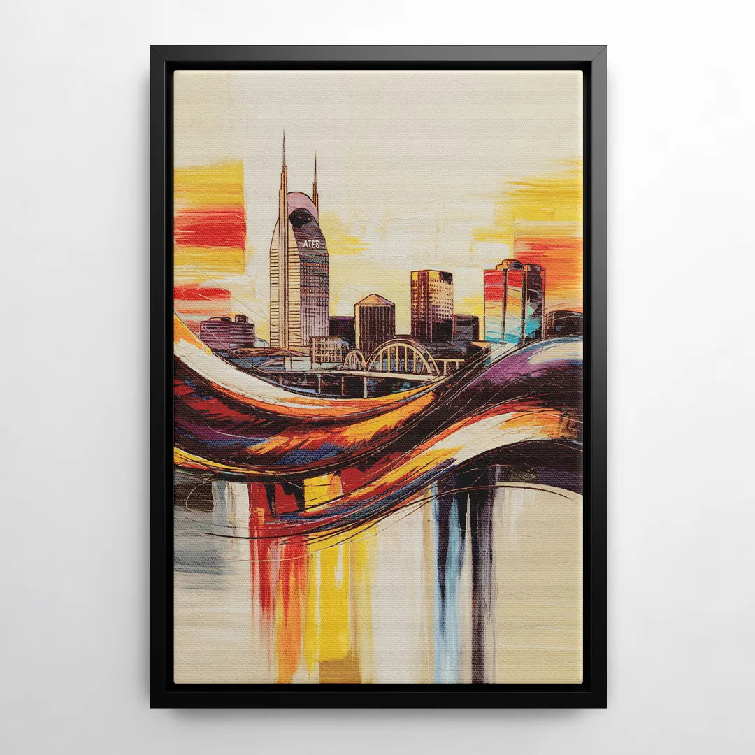 Nashville Skyline at Sunset - Black Frame Canvas