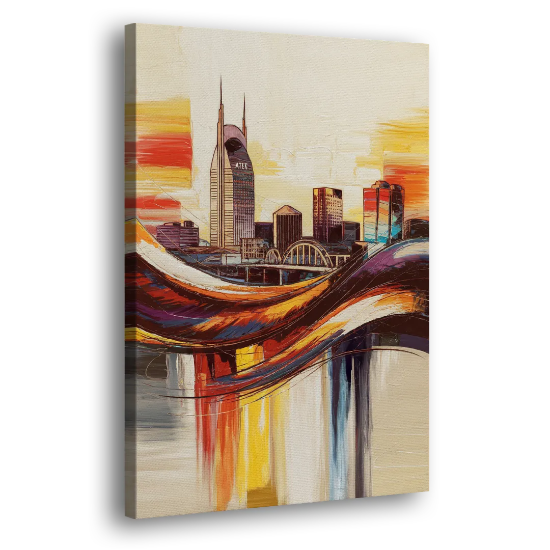 Nashville Skyline at Sunset Side - Canvas Wall Art