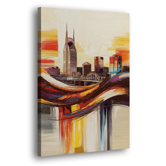 Nashville Skyline at Sunset Side - Canvas Wall Art
