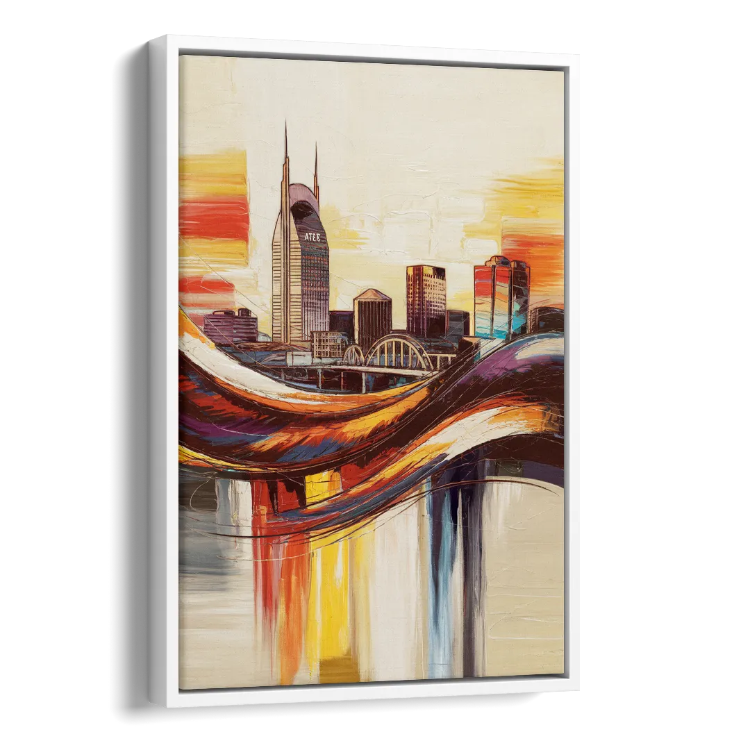 Nashville Skyline at Sunset Side - White Canvas Wall Art