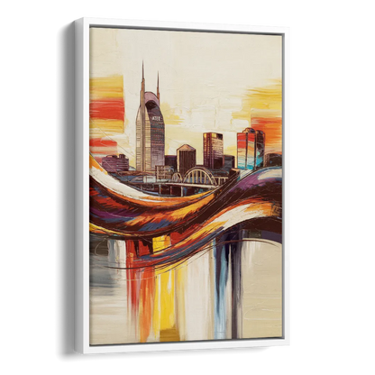 Nashville Skyline at Sunset Side - White Canvas Wall Art