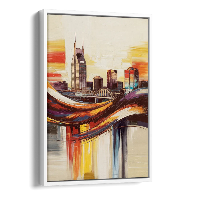 Nashville Skyline at Sunset Side - White Canvas Wall Art