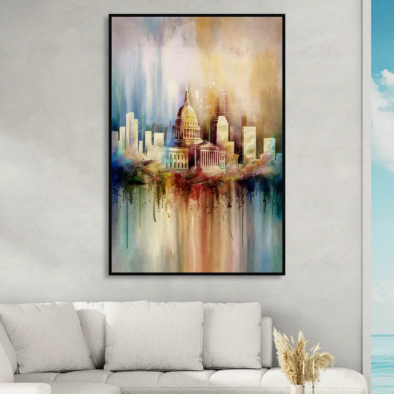 Nashville Tennessee State Capitol Living Room - Black Canvas Wall Art