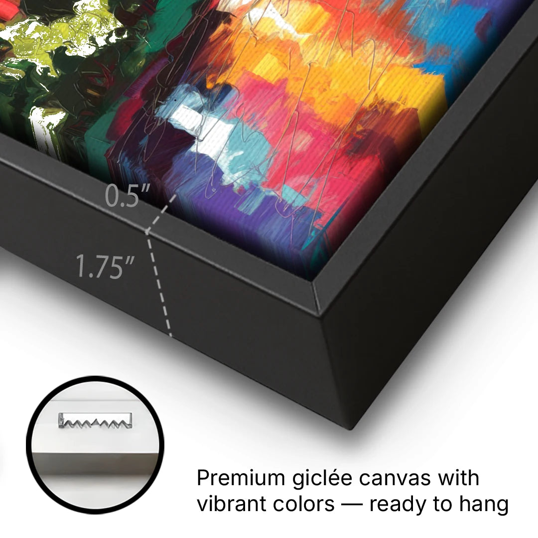 Nashville Vibrant City Energy - Black Framed Canvas Wall Art - Gallery Wrap Corner
