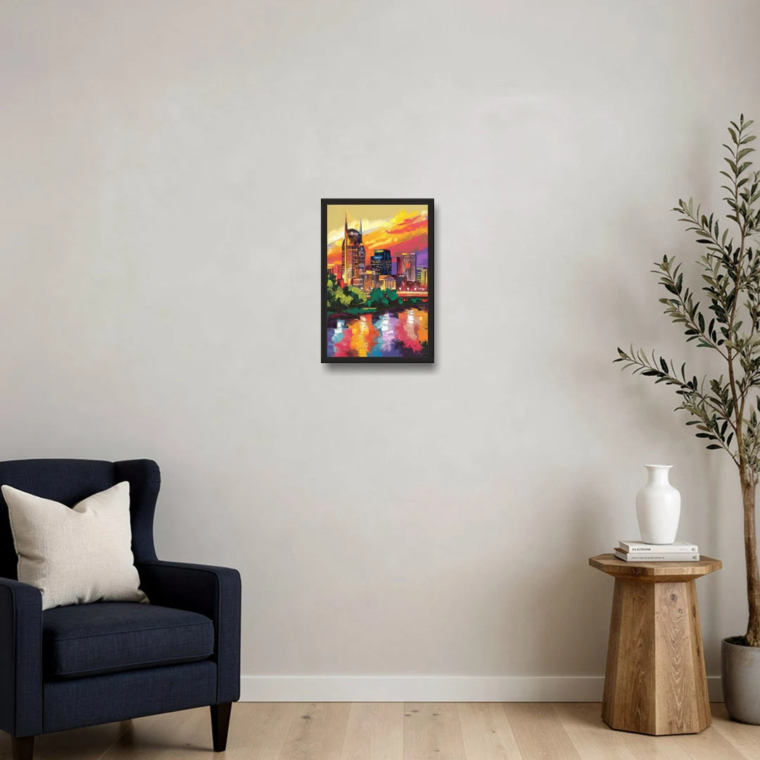 Nashville Vibrant City Energy - Black Framed Canvas Wall Art - Sofa - 12x18