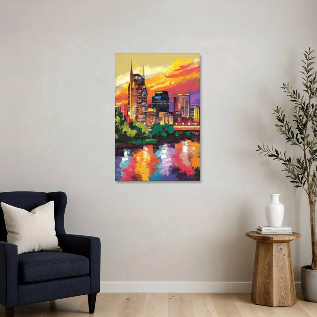 Nashville Vibrant City Energy - Canvas Wall Art - Sofa - 24x36