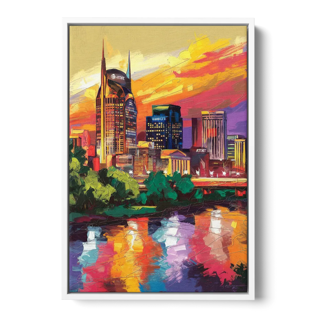 Nashville Vibrant City Energy Front - White Canvas Wall Art