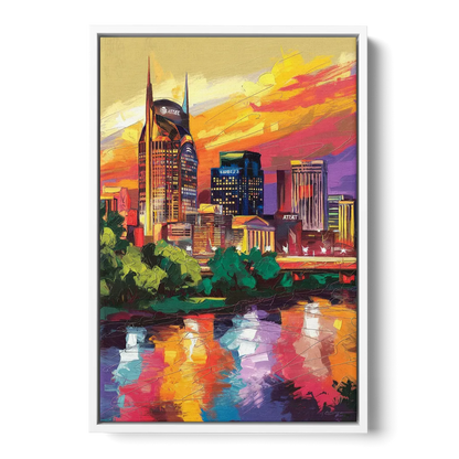 Nashville Vibrant City Energy Front - White Canvas Wall Art