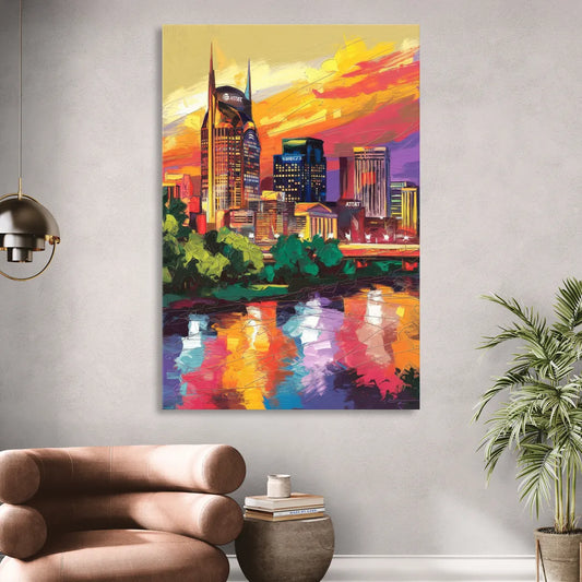 Nashville Vibrant City Energy Living Room - Canvas Wall Art