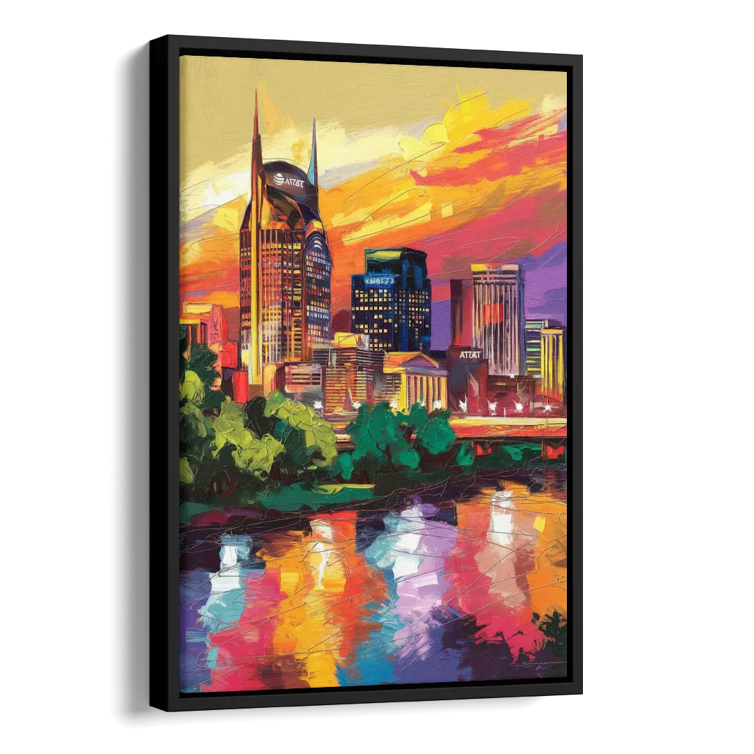Nashville Vibrant City Energy Side - Black Canvas Wall Art