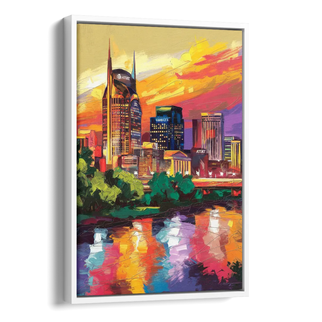 Nashville Vibrant City Energy Side - White Canvas Wall Art