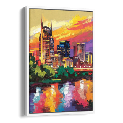 Nashville Vibrant City Energy Side - White Canvas Wall Art