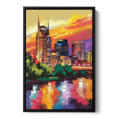 Nashville Vibrant City Energy Front - Black Canvas Wall Art