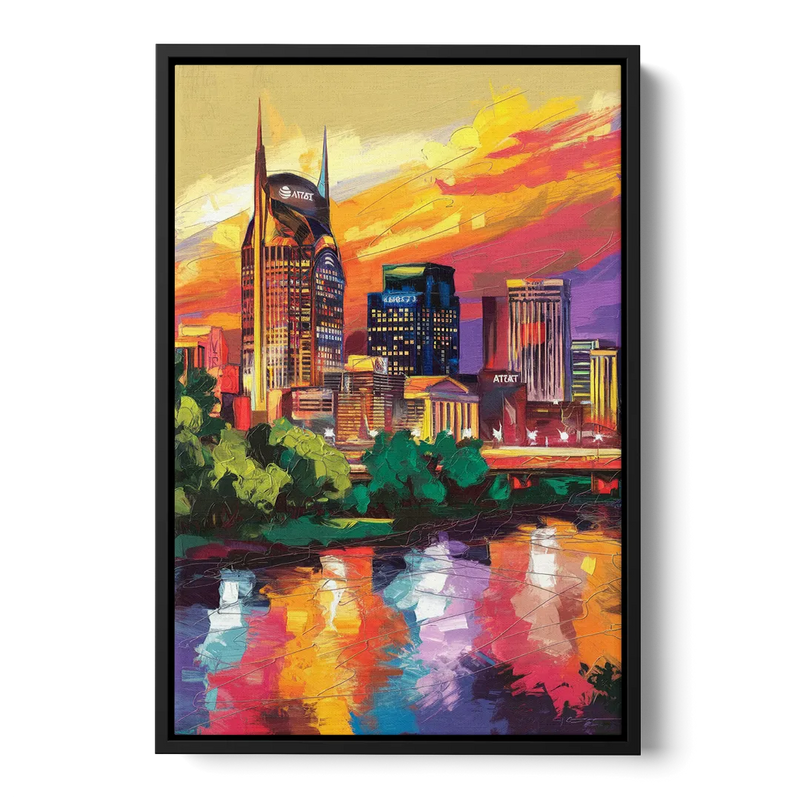 Nashville Vibrant City Energy Front - Black Canvas Wall Art