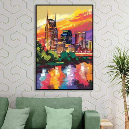 Nashville Vibrant City Energy Living Room - Black Canvas Wall Art