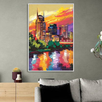 Nashville Vibrant City Energy Living Room - White Canvas Wall Art