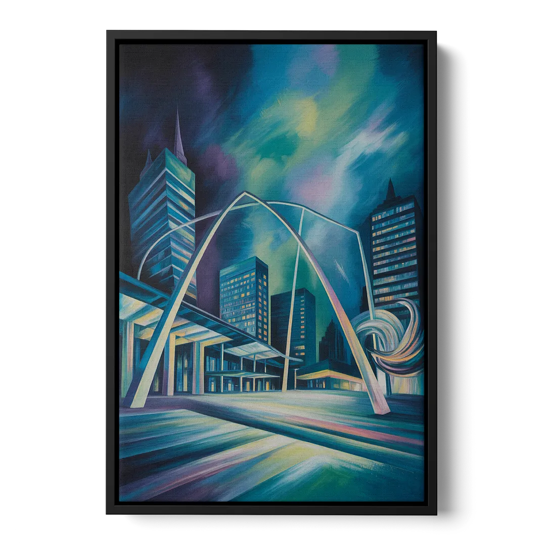 Nathan Phillips Square Night Lights Front - Black Canvas Wall Art