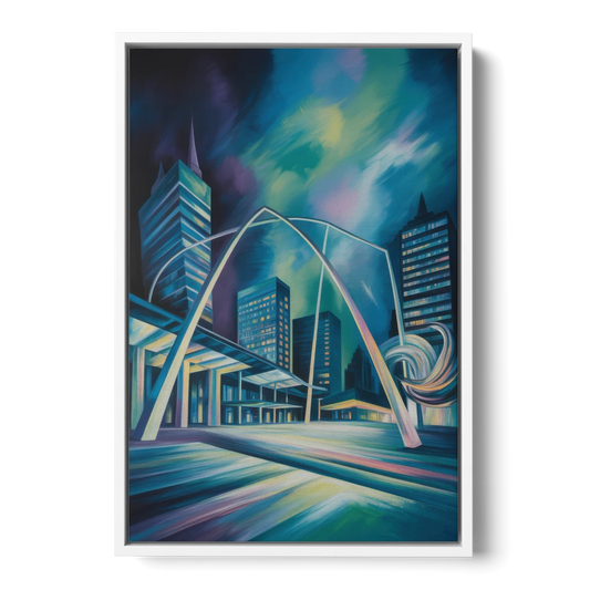 Nathan Phillips Square Night Lights - White Framed Canvas Wall Art - Front