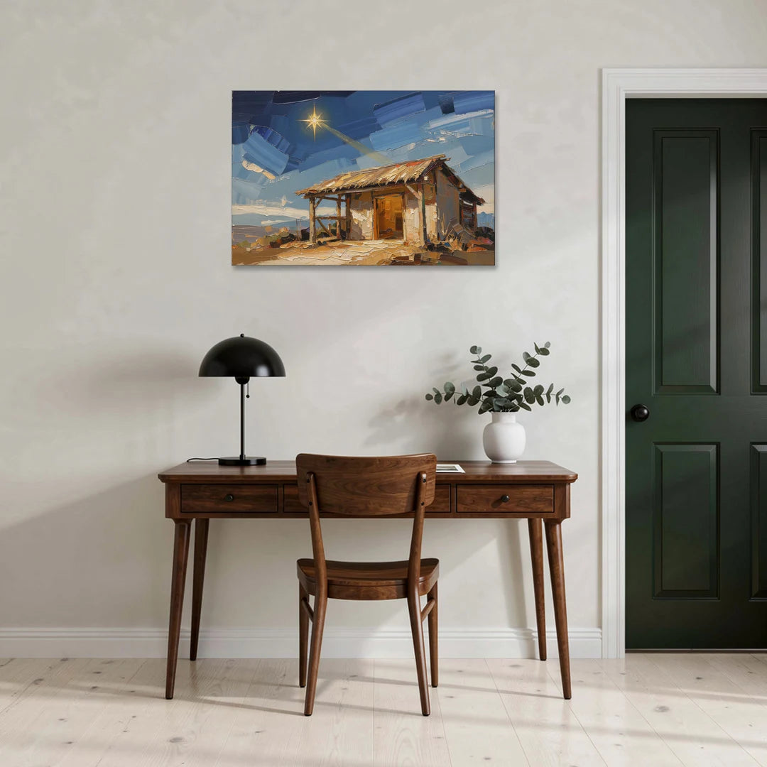 Nativity Scene Painting with Golden Doorway - Canvas Wall Art - Office - 36x24