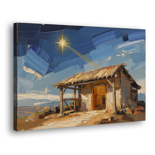 Nativity Scene Painting with Golden Doorway - Canvas Wall Art - Side