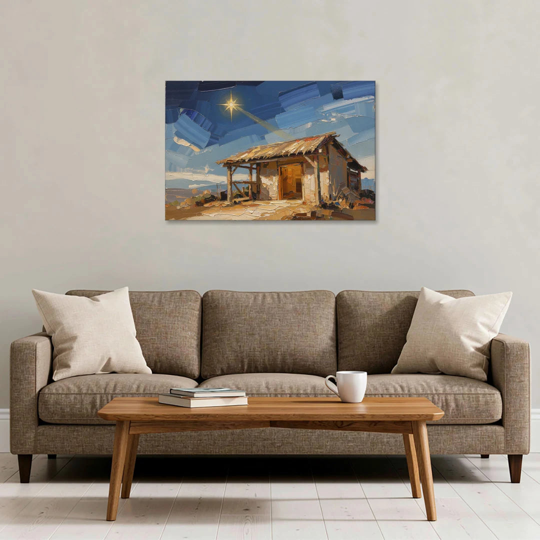 Nativity Scene Painting with Golden Doorway - Canvas Wall Art - Sofa - 36x24