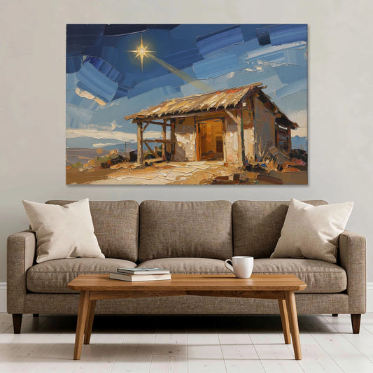 Nativity Scene Painting with Golden Doorway - Canvas Wall Art - Sofa - 60x40