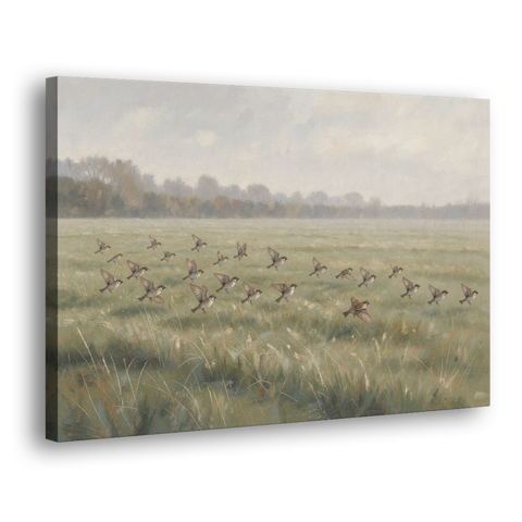 Nature Wall Decor with Sparrows Over a Summer Field - Canvas Wall Art - Side