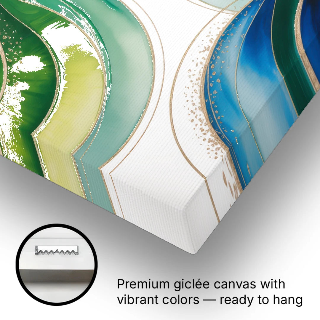 Natures Fluid Symphony Blue and Green Abstract - Canvas Wall Art - Gallery Wrap Corner