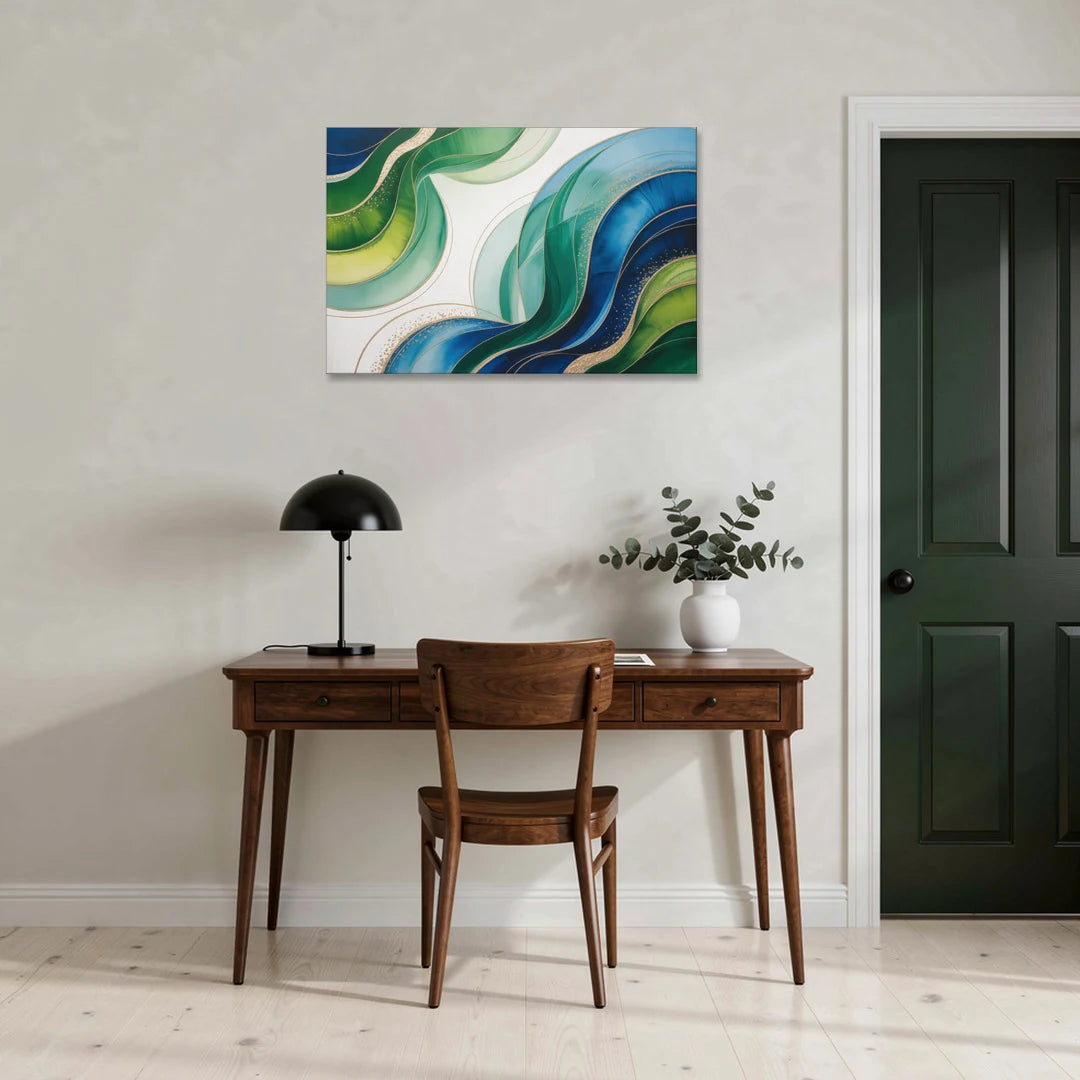 Natures Fluid Symphony Blue and Green Abstract - Canvas Wall Art - Office - 36x24
