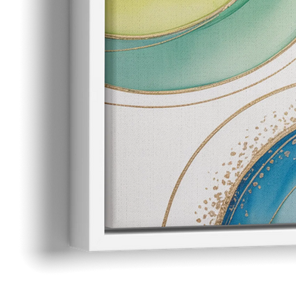 Natures Fluid Symphony Blue and Green Abstract - Close-Up White Frame Canvas