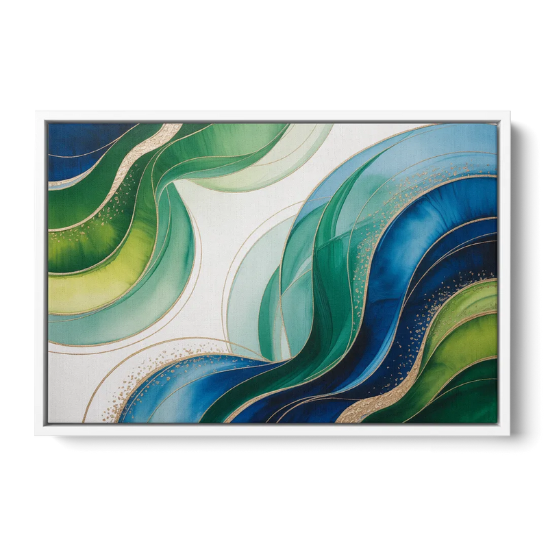 Natures Fluid Symphony Blue and Green Abstract Front - White Canvas Wall Art