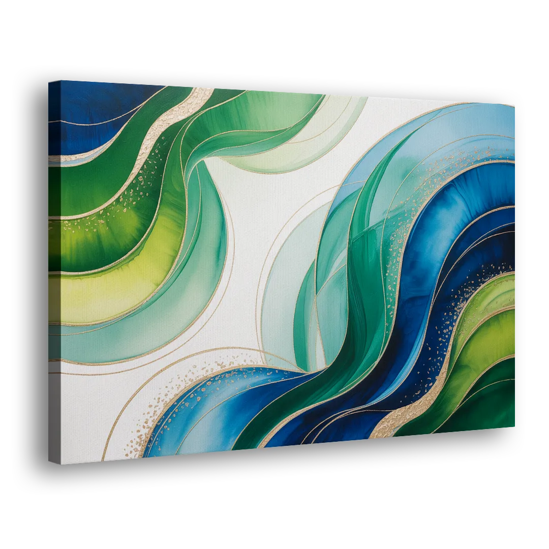 Natures Fluid Symphony Blue and Green Abstract Side - Canvas Wall Art