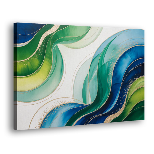 Natures Fluid Symphony Blue and Green Abstract Side - Canvas Wall Art