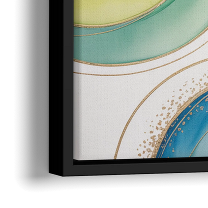 Natures Fluid Symphony Blue and Green Abstract - Close-Up Black Frame Canvas