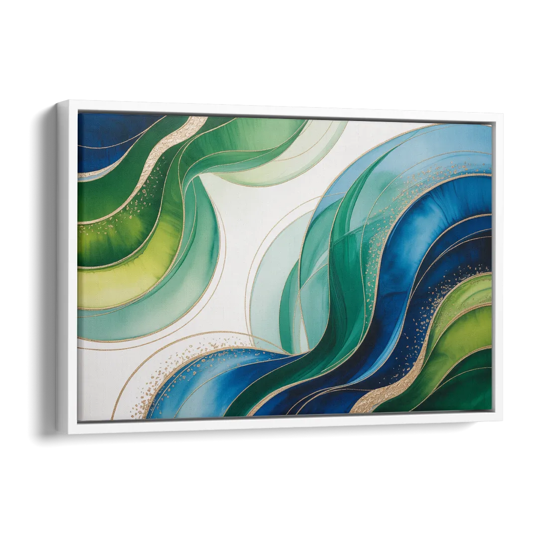 Natures Fluid Symphony Blue and Green Abstract Side - White Canvas Wall Art