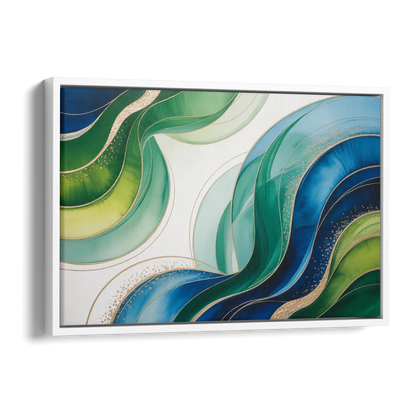 Natures Fluid Symphony Blue and Green Abstract Side - White Canvas Wall Art