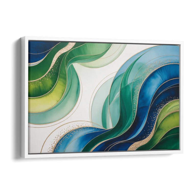Natures Fluid Symphony Blue and Green Abstract Side - White Canvas Wall Art