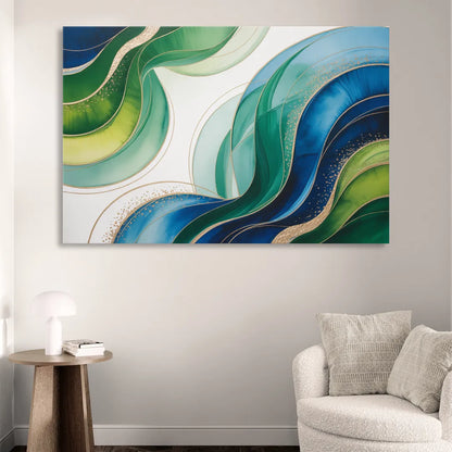 Natures Fluid Symphony Blue and Green Abstract Living Room - Canvas Wall Art