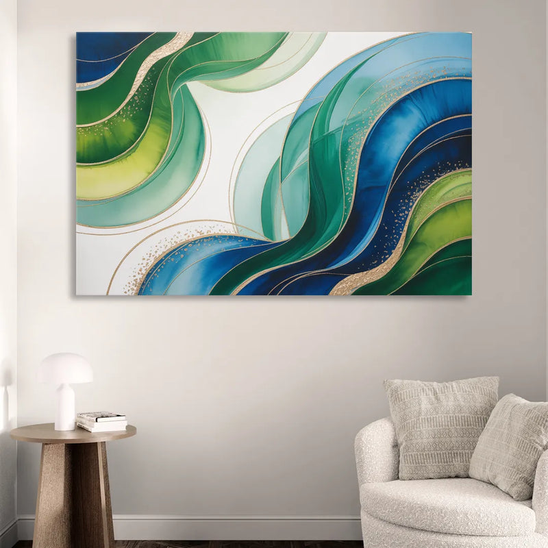 Natures Fluid Symphony Blue and Green Abstract Living Room - Canvas Wall Art