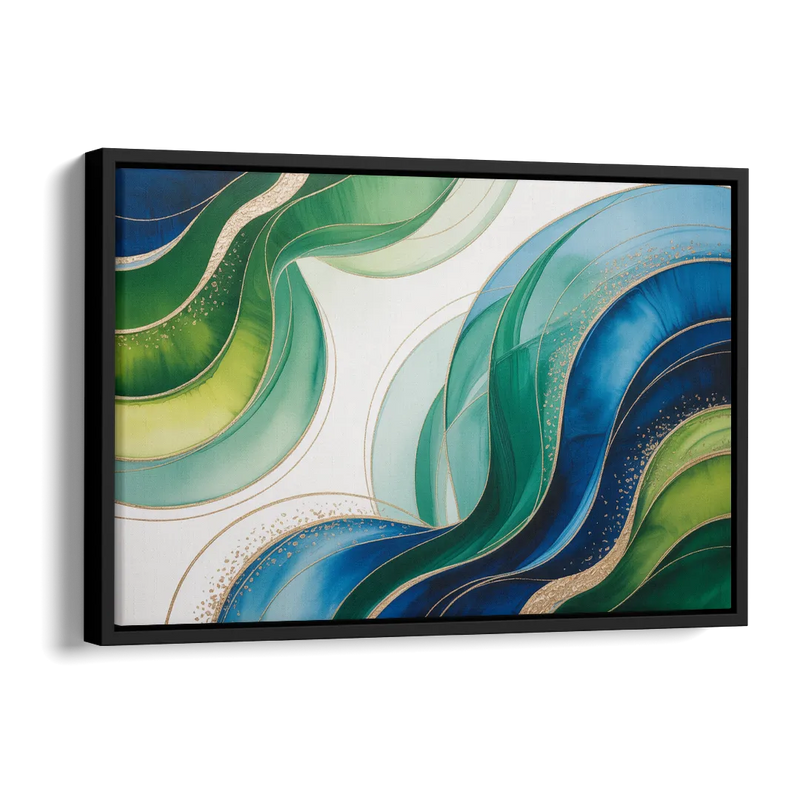 Natures Fluid Symphony Blue and Green Abstract Side - Black Canvas Wall Art
