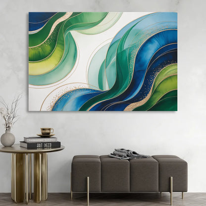 Natures Fluid Symphony Blue and Green Abstract Sitting Room - Canvas Wall Art