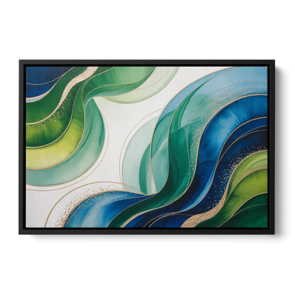 Natures Fluid Symphony Blue and Green Abstract - Black Frame Canvas