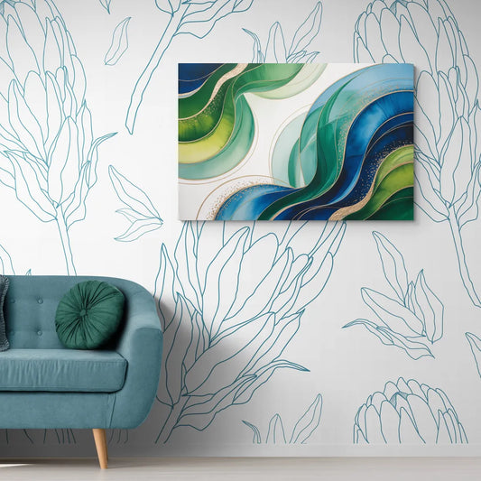 Natures Fluid Symphony Blue and Green Abstract - Canvas Wall Art Living Room