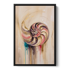 Nautilus Spiral in Blush and Gold - Black Framed Canvas Wall Art - Front