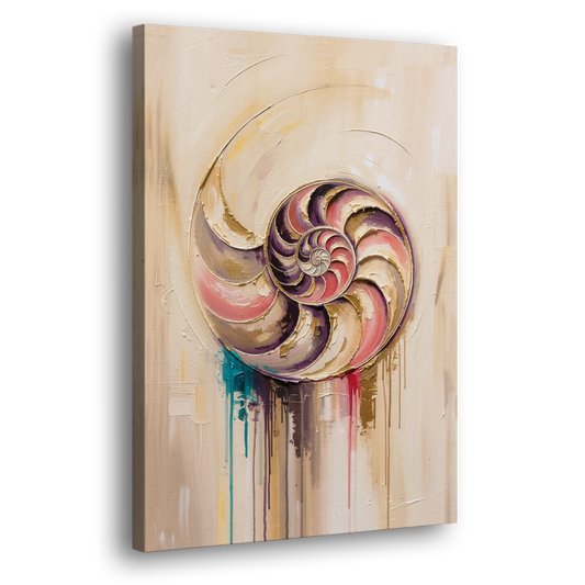 Nautilus Spiral in Blush and Gold - Canvas Wall Art - Side