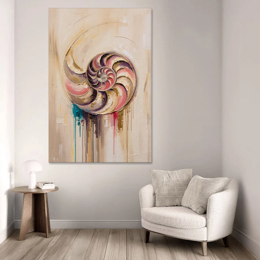Nautilus Spiral in Blush and Gold - Canvas Wall Art - Sofa - 40x60